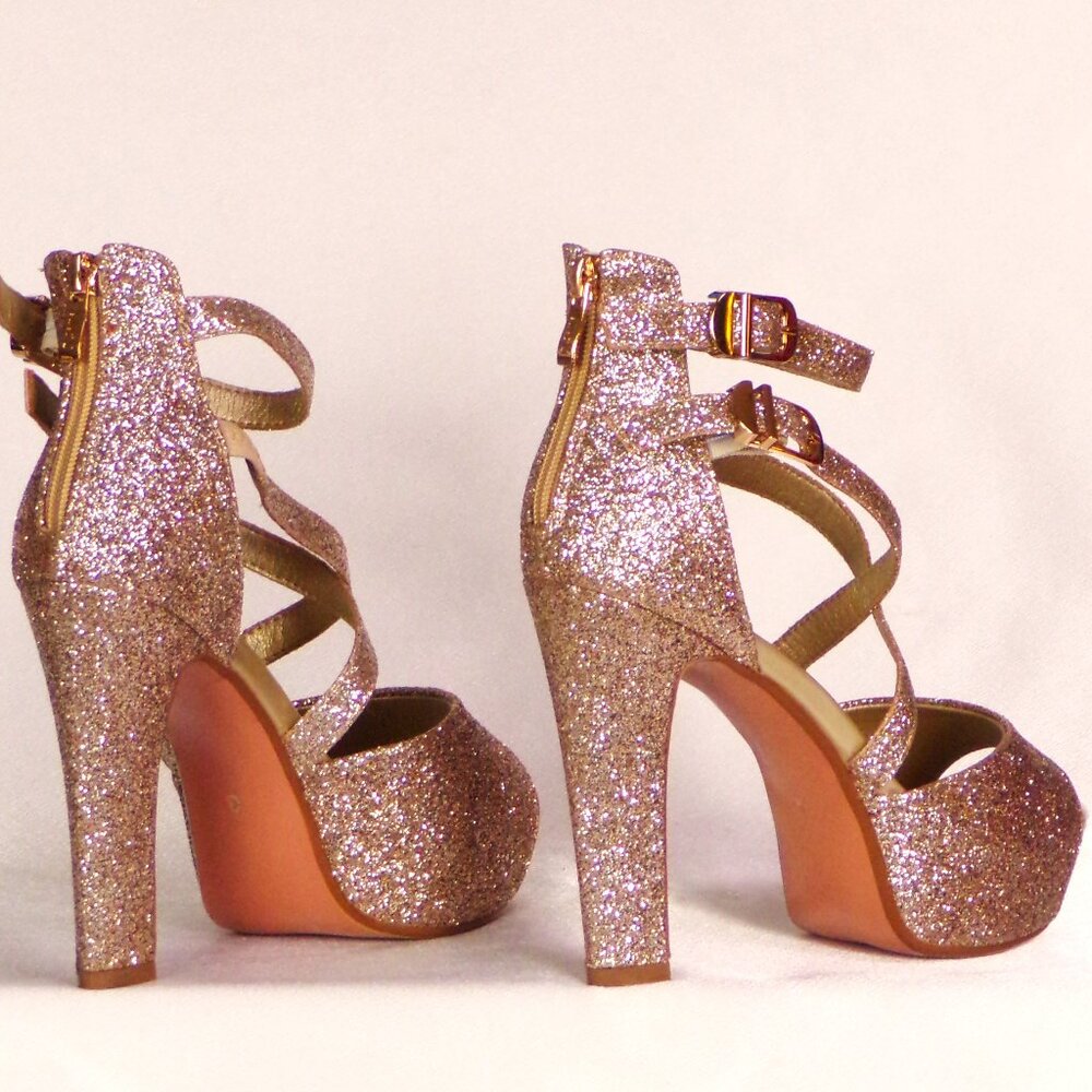 IDIFU Rose Gold Glitter Platform High Heel Sandals - Picture 9 of 15